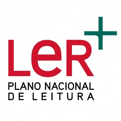 Logótipo com texto LeR+ Plano Nacional de Leitura em fundo branco