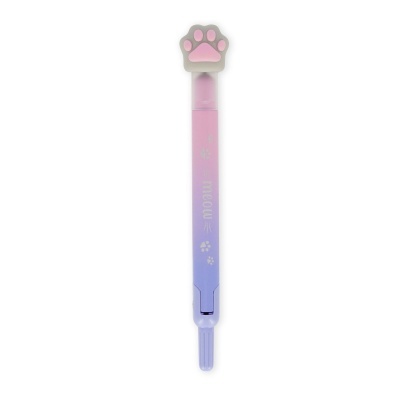 Caneta de tinta gel rosa e lilás com borracha em forma de pata de gato