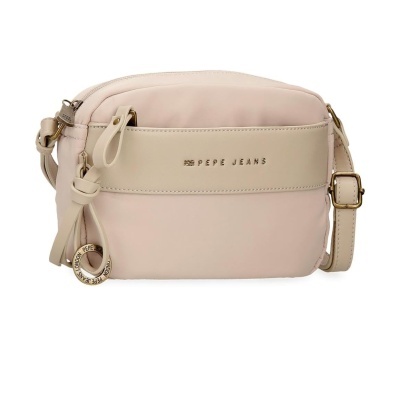 Mala tiracolo rosa claro e bege com fecho e detalhe metálico Pepe Jeans