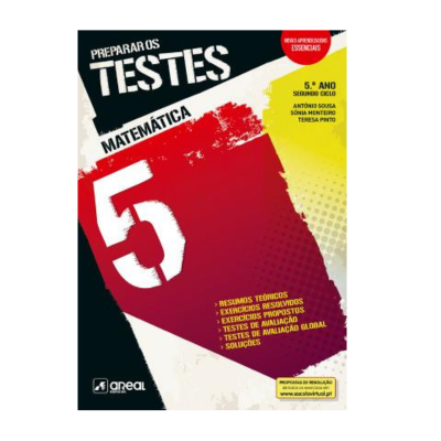 Capa de livro escolar de Matemática para o 5.º ano, cores vermelha, preta e amarela