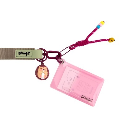 Suporte para bilhetes cor-de-rosa com pendente de ouriço e cordão colorido