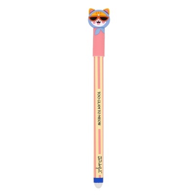 Lápis cor de rosa e bege com borracha decorativa de gato