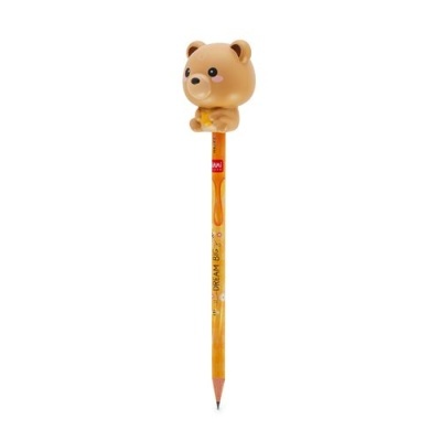 Lápis amarelo com borracha de urso castanho