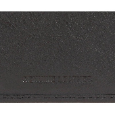 Couro preto com textura e costura, texto gravado GENUINE LEATHER