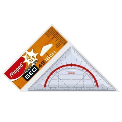 Esquadro triangular transparente Maped TECH'N GEO com embalagem laranja e branca