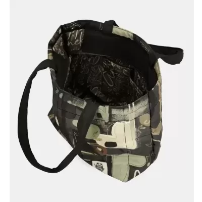 Mala tote em tecido com padrão abstrato e interior estampado
