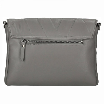 Mala cinzenta com fecho de correr frontal e padrão costurado