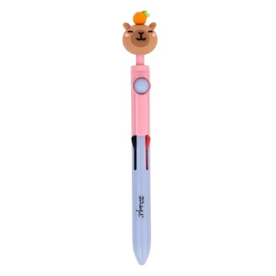 Caneta 4 cores com topper de urso e laranja