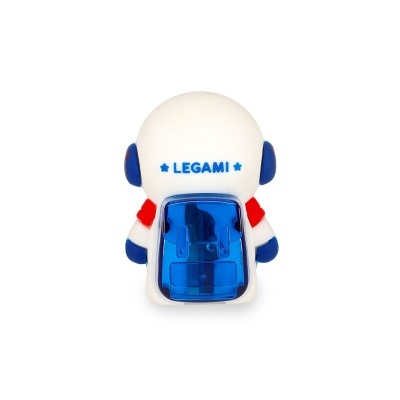 Miniatura de astronauta branco com viseira azul e marca LEGAMI no capacete