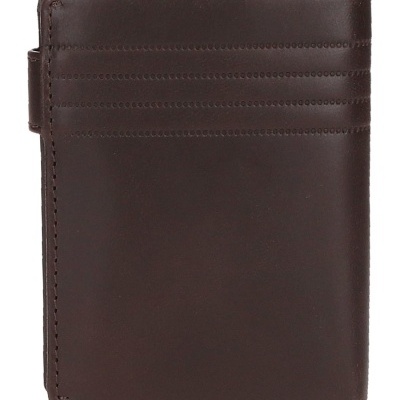 Carteira masculina em pele castanha escura com linhas decorativas