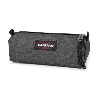 Estojo escolar cinza escuro com fecho de correr e etiqueta EASTPAK