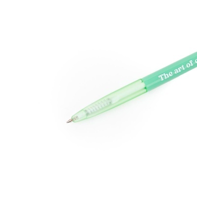Caneta esferográfica verde translúcida com texto branco