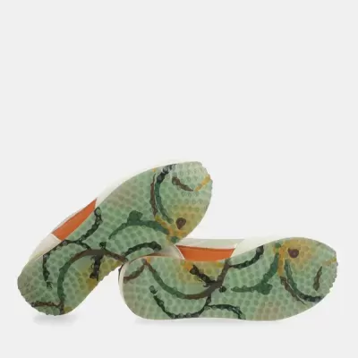 Sapatos baixos com sola floral antiderrapante cor verde com desenhos coloridos