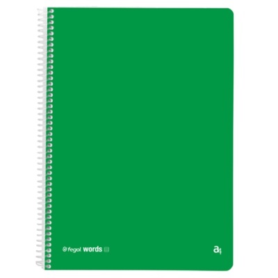 Caderno verde de argolas formato A4 com texto fegol words