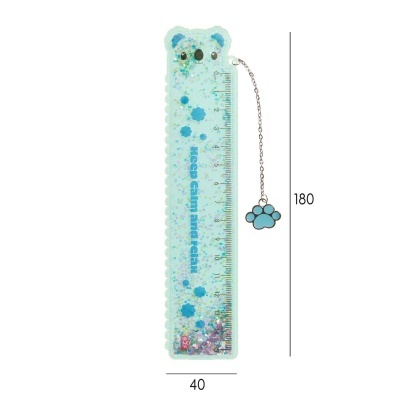 Régua azul claro com glitter e cabeça de urso com pendente de pata