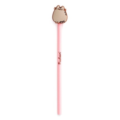 Lápis cor-de-rosa com topo em forma de gato e texto Pusheen