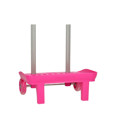 Carrinho de transporte de bagagem cor-de-rosa com rodas e varas metálicas
