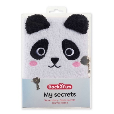 Diário secreto panda com capa felpuda e cadeado