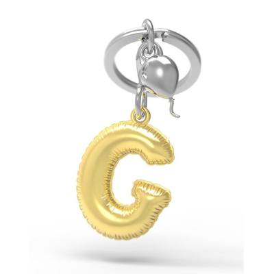 Chaveiro com letra G dourada em forma de balão e balão prateado