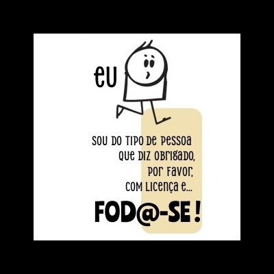 Desenho simples de figura humana e texto humorístico em português.