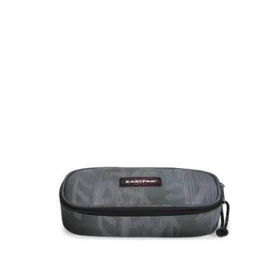 Estojo cinzento e preto com fecho de correr e etiqueta EASTPAK