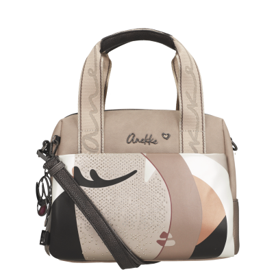 Mala de mão Anekke bege e castanha com alças estampadas e padrão artístico frontal