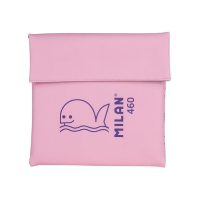 Estojo cor-de-rosa com desenho de baleia e texto MILAN 460