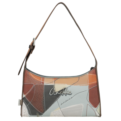 Mala de ombro Anekke castanha com padrão geométrico e alça ajustável
