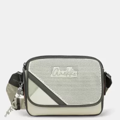 Mala tiracolo pequena Anekke bege creme cinza perfurada