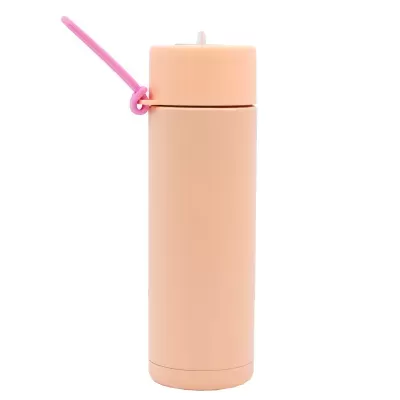Garrafa térmica bege com pega rosa