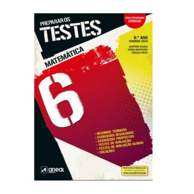 Capa do livro Preparar os Testes Matemática 6.º ano com cores vermelha e amarela