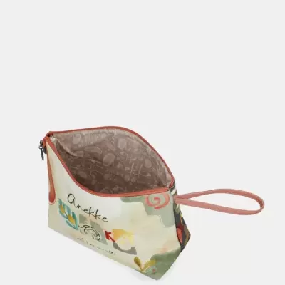 Estojo com padrão artístico e alça ao lado