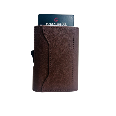 Carteira castanha de pele com cartão c-secure XL