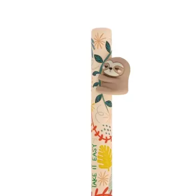 Lápis decorado com preguiça e padrão floral