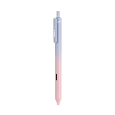 Caneta esferográfica azul e rosa com clip e botão superior