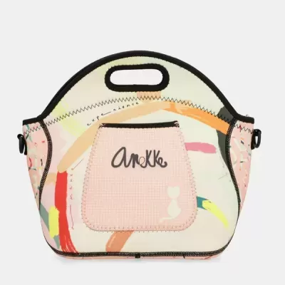 Mala Anekke colorida com bolso frontal rosa e alças embutidas