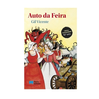 Capa do livro 'Auto da Feira' com ilustração de figuras e texto em destaque