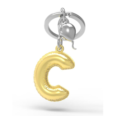 Porta-chaves com pendente em forma de letra C dourada e capacete prateado