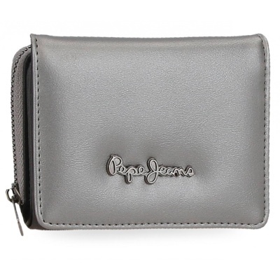 Carteira cinzenta Pepe Jeans com fecho de correr e logótipo metálico