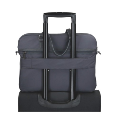 Mala cinzenta escura com alça sobre mala preta com punho