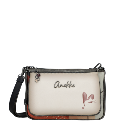 Mala de ombro Anekke creme com detalhes castanho e cinza