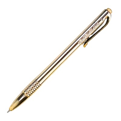 Caneta metálica dourada com clip e ponta fina