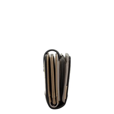 Carteira compacta bege e preta vista de lado