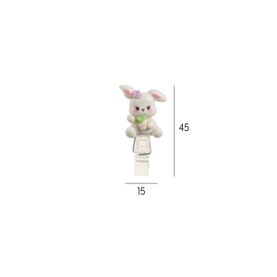 Clips decorativo com coelho branco segurando vaso de planta