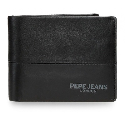 Carteira preta de pele com texto PEPE JEANS LONDON