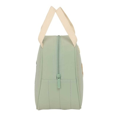 Mala pequena verde claro com fecho e pegas bege