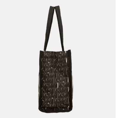 Mala de mão preta com padrão DKNY e alças largas