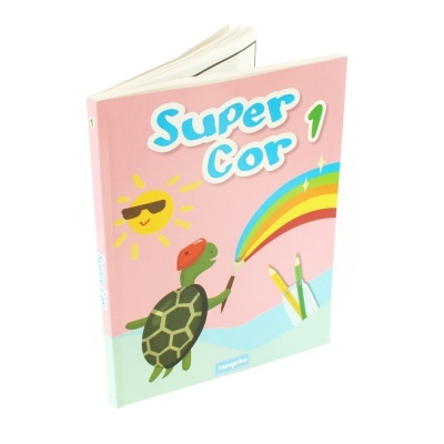 Capa de livro colorida com tartaruga e texto Super Cor 1