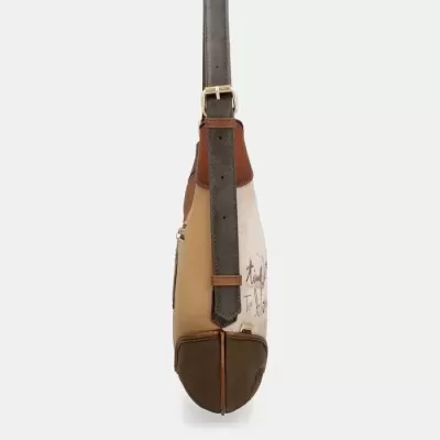 Mala de ombro castanha e bege com alça ajustável