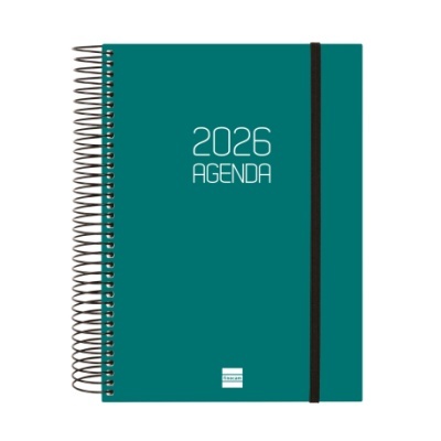Agenda 2026 verde com espiral e elástico preto